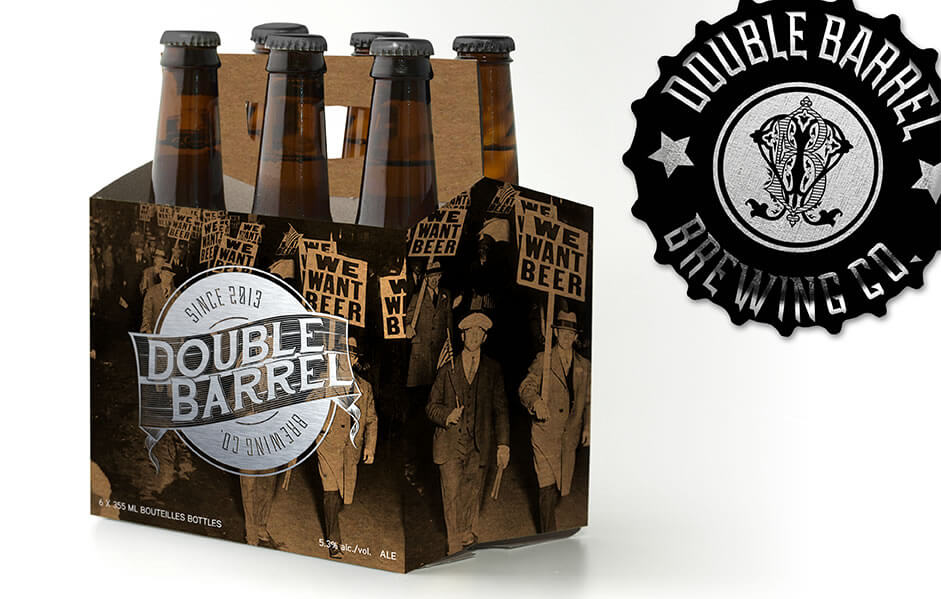 Double Barrel Brewing Co. 6 Pack Design and Bottle Cap.