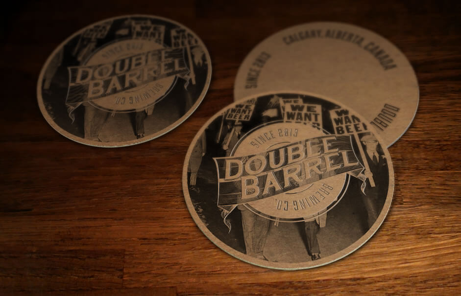 Double Barrel Brewing Co. coaster design.